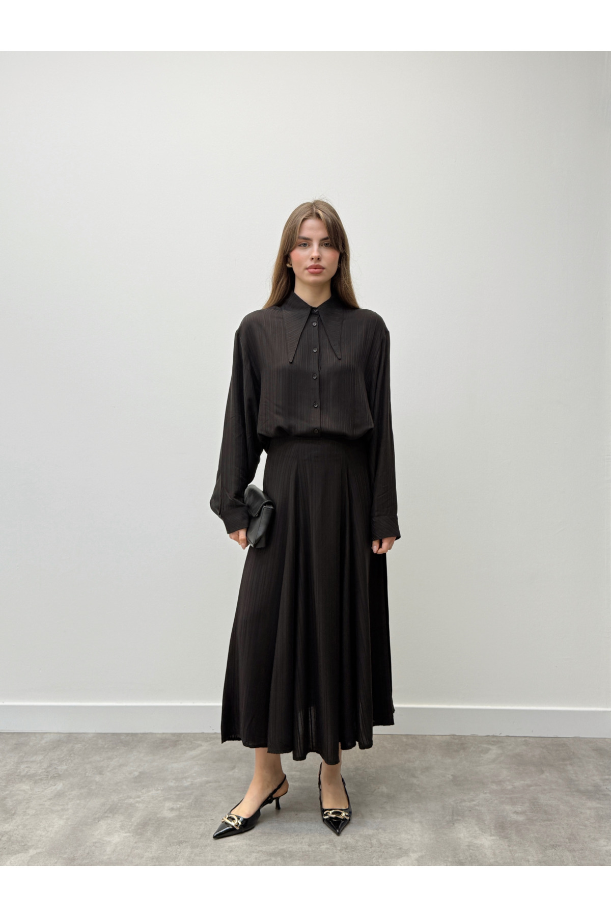 Black Duo Set with Serena Collar Detail