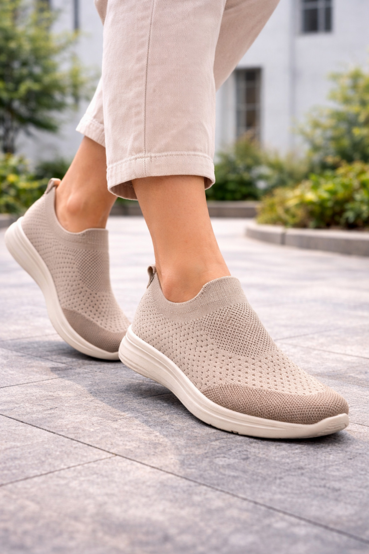 Encool Kadın Kahverengi Sneaker | Hafif, Nefes Alabilen Triko Bez Ayakkabı, Günlük Yürüyüş Ayakkabısı görsel 5