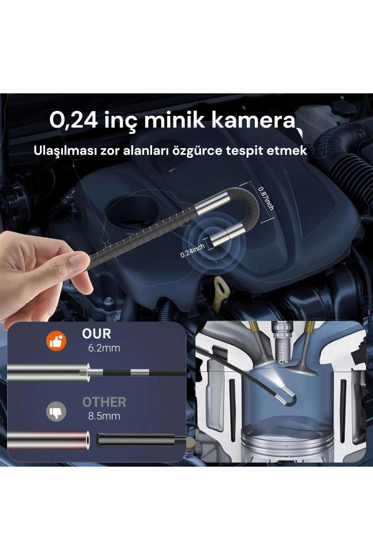 Dembastore Geniş Açılı Lense Sahip Gerçek HD Görüntü Endoskopik Kamera fotoğrafı 3 (önizleme)
