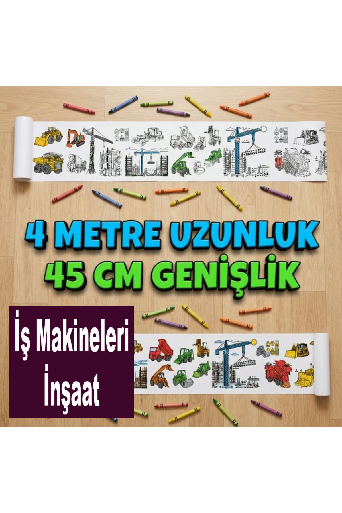 Erzi Boyama Kitabı Rulo İş Makineleri İnşaat Kitabı 4 Metre uzunluk 45 Cm Genişlik fotoğrafı 2 (önizleme)