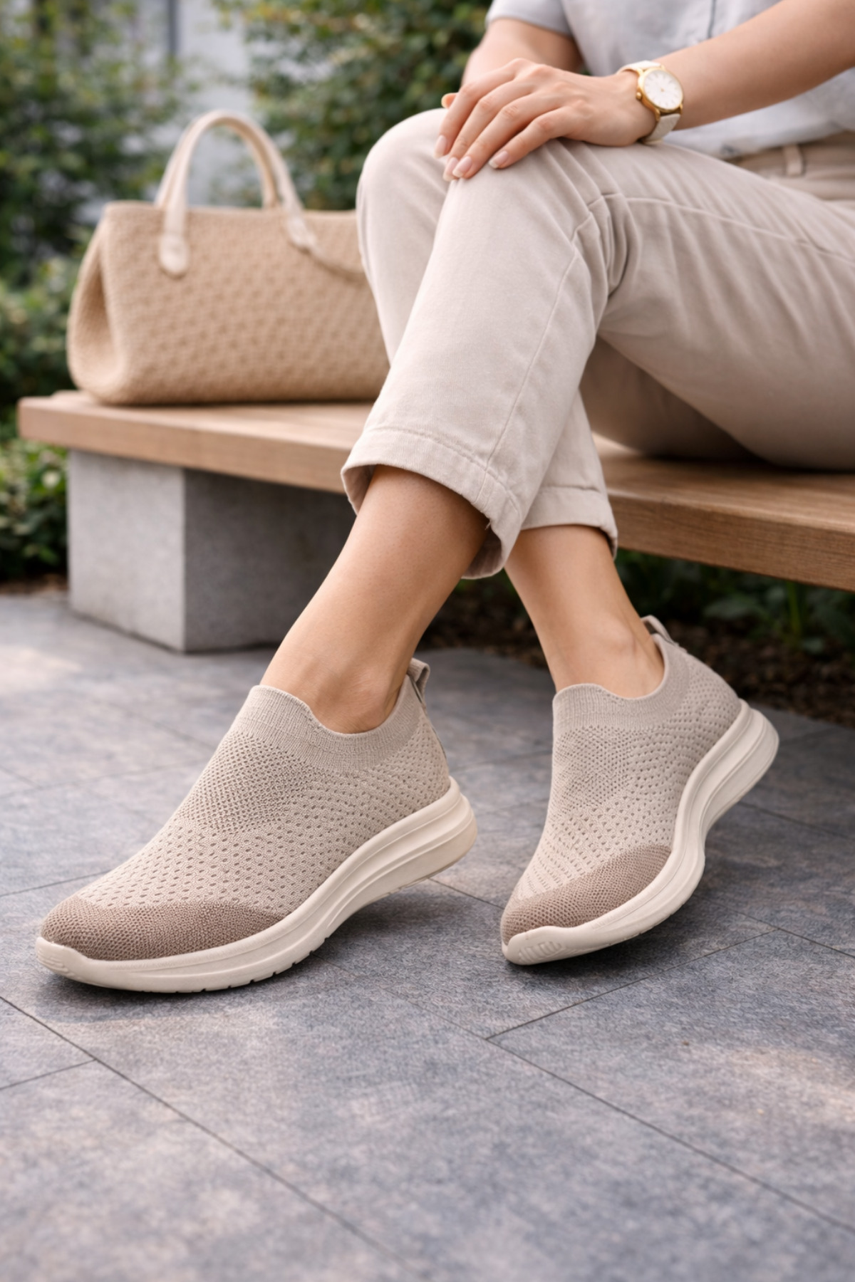Encool Kadın Kahverengi Sneaker | Hafif, Nefes Alabilen Triko Bez Ayakkabı, Günlük Yürüyüş Ayakkabısı görsel 4