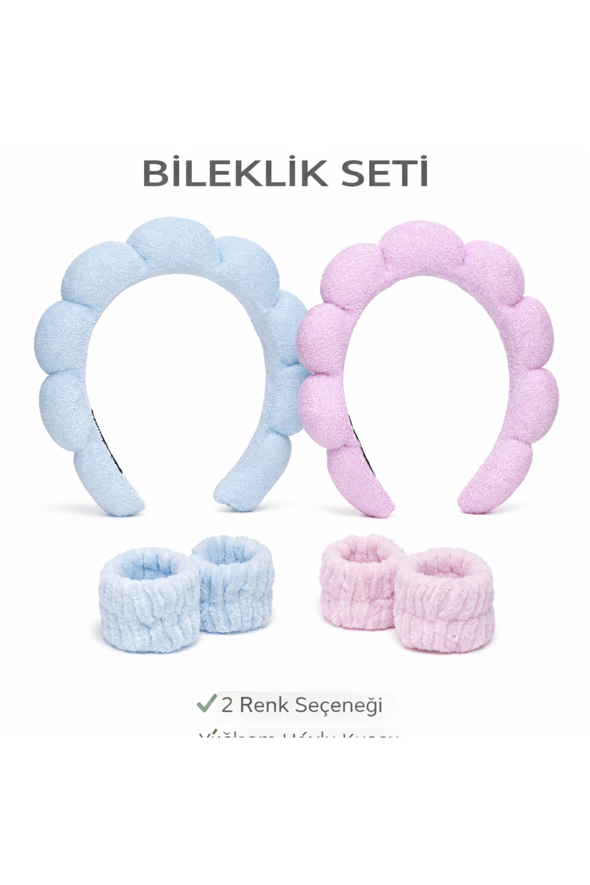 MAQYA KOZMETİK Havlu Kumaş Bombeli Spa Makyaj Tacı Ve Yüz Yıkama Bileklik Makyaj Cilt Bakımı Makyaj Seti (KARMA) görsel 4
