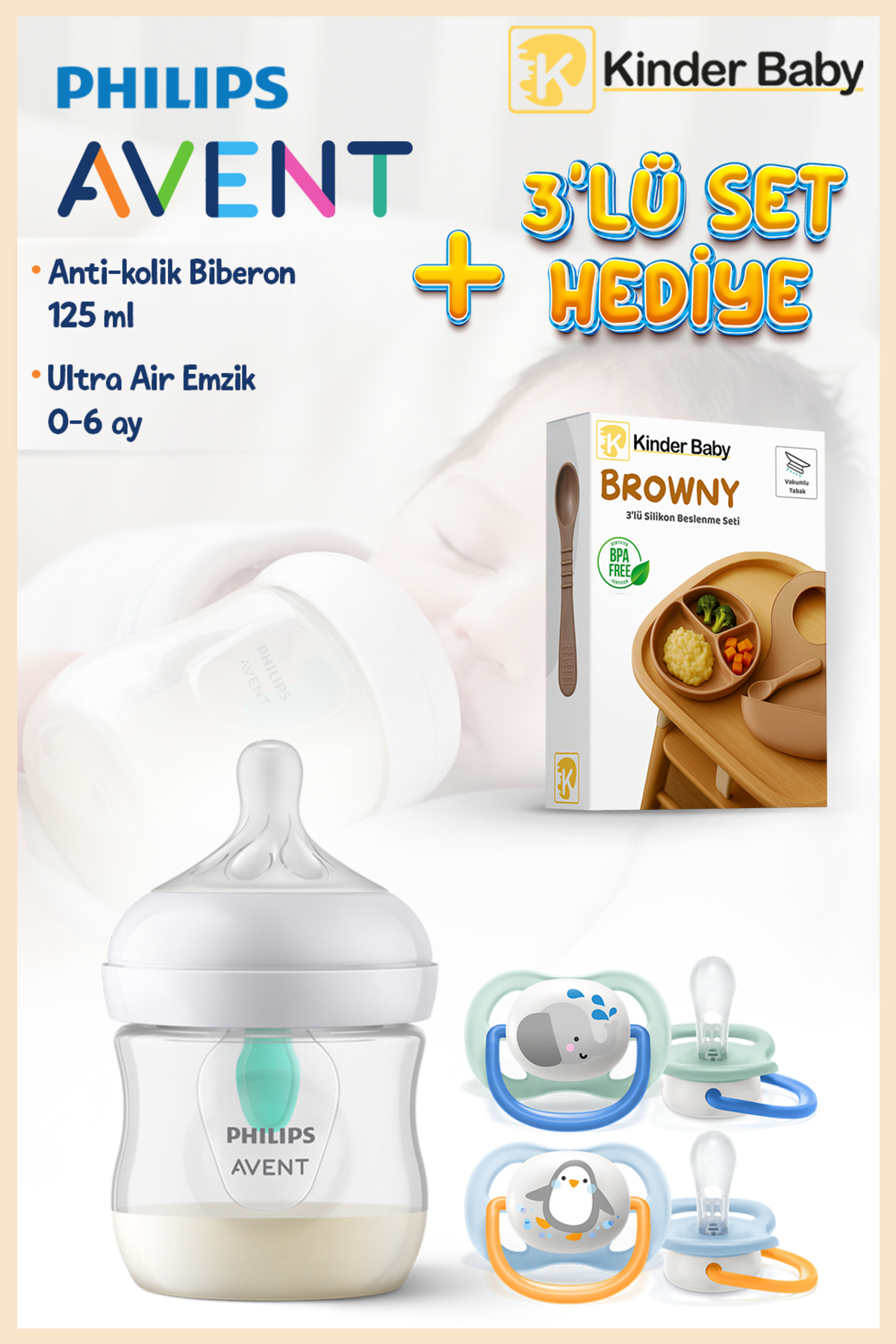Philips Avent Doğal Tepkili Antikolik Biberon 125ml + 0-6 Ay Air