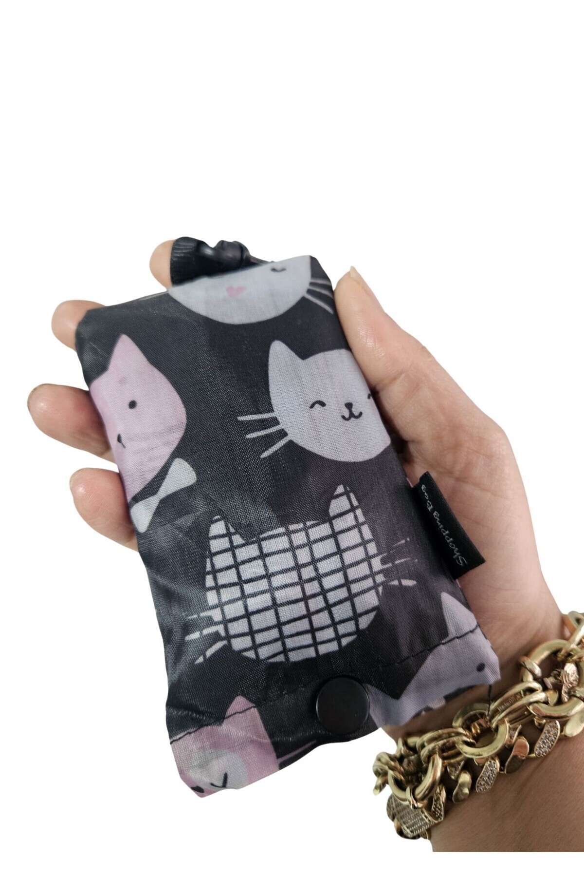 TATA CRAFT  Katlanabilir Bez Alışveriş Çantası Polyester Yıkanabilir Omuz Çantası - Görsel 4