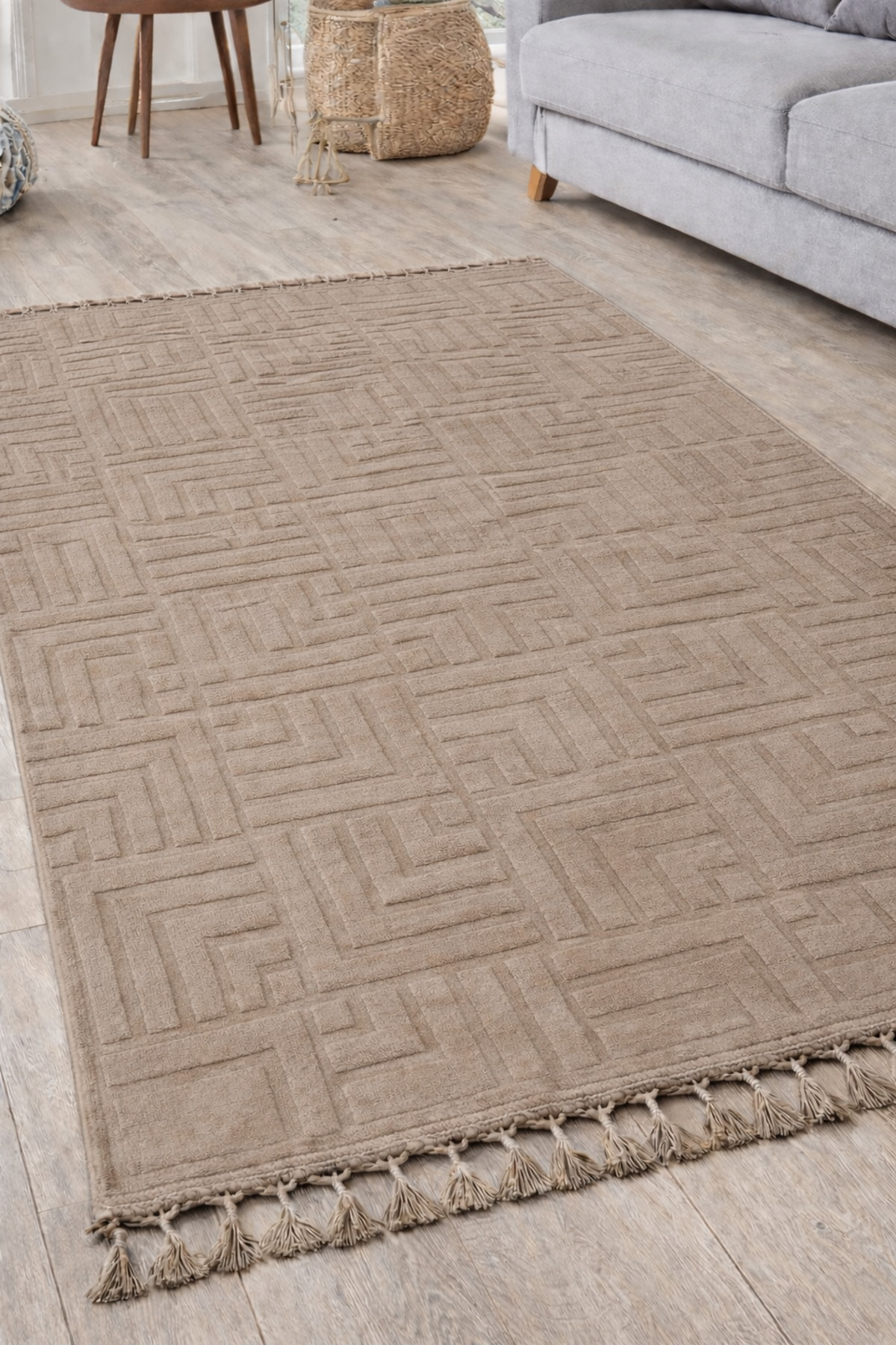 Relief Knit Fringed Fountain Elite Anti-Slip Floor Living Room Kitchen Corridor Carpet Runner Rug MINK