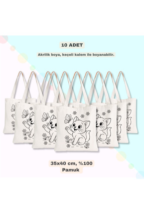 Cemira 10 Adet Sevimli Kedi Çocuk Boyama Çantası, Çanta Boyama Seti 35*40 cm,...