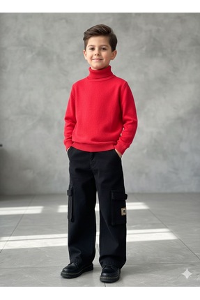 Musti kids Erkek Çocuk Triko Kazak Bordo Renk 6-16 yaş