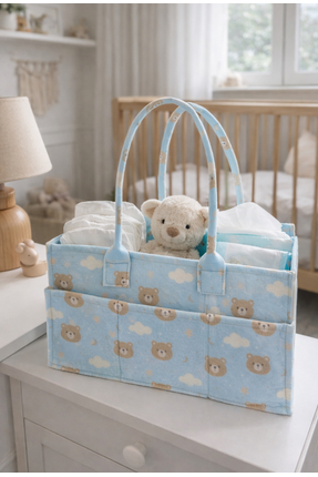 CERTIVA Kids Mavi Ayıcıklı Keçe Bebek Organizer Çantası – Çok Bölmeli Bebek B...