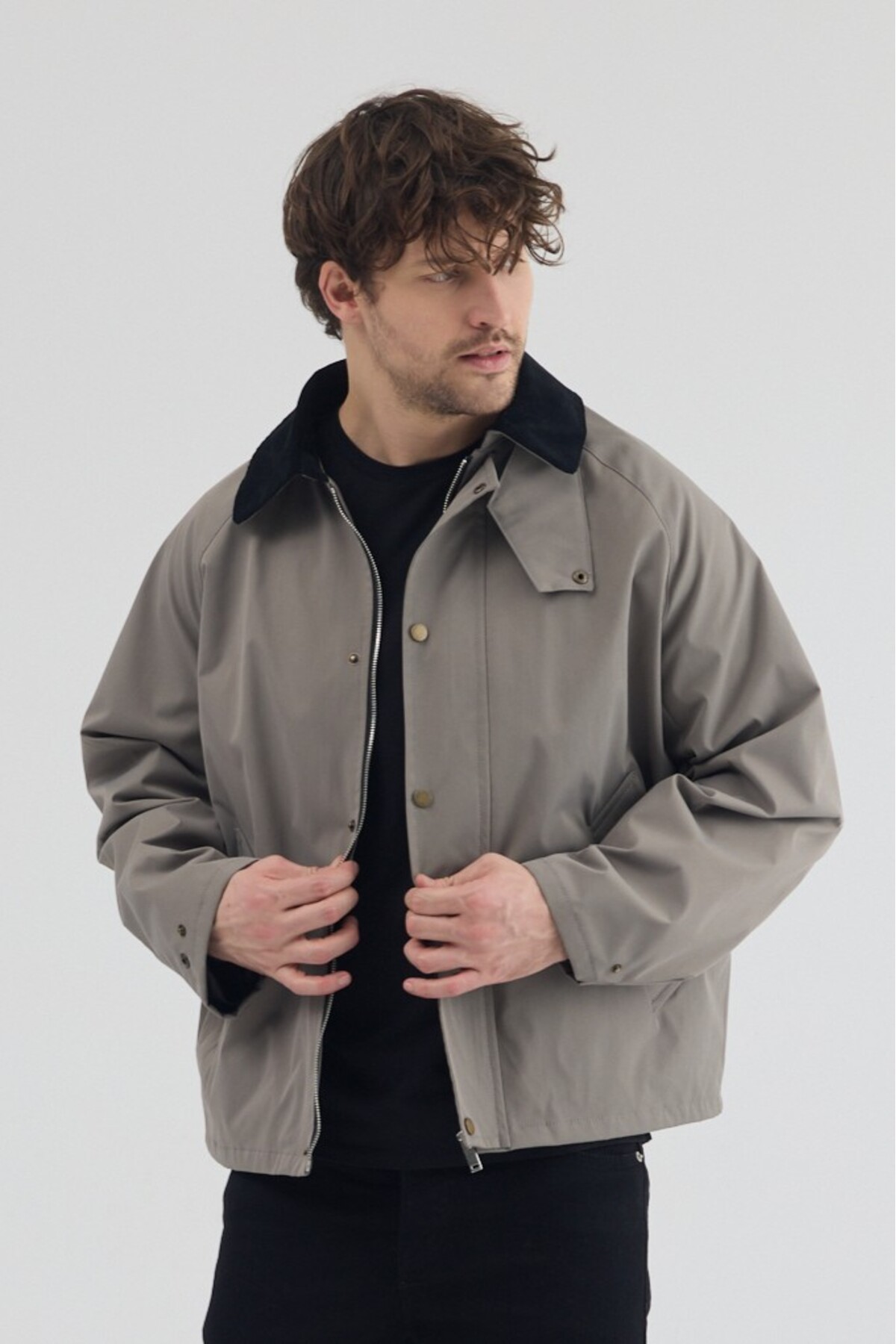 Erkek Vizon Kontrast Yaka Oversize Mevsimlik Mont — رنگارنگ kontrastmm — تصویر 2 از 8