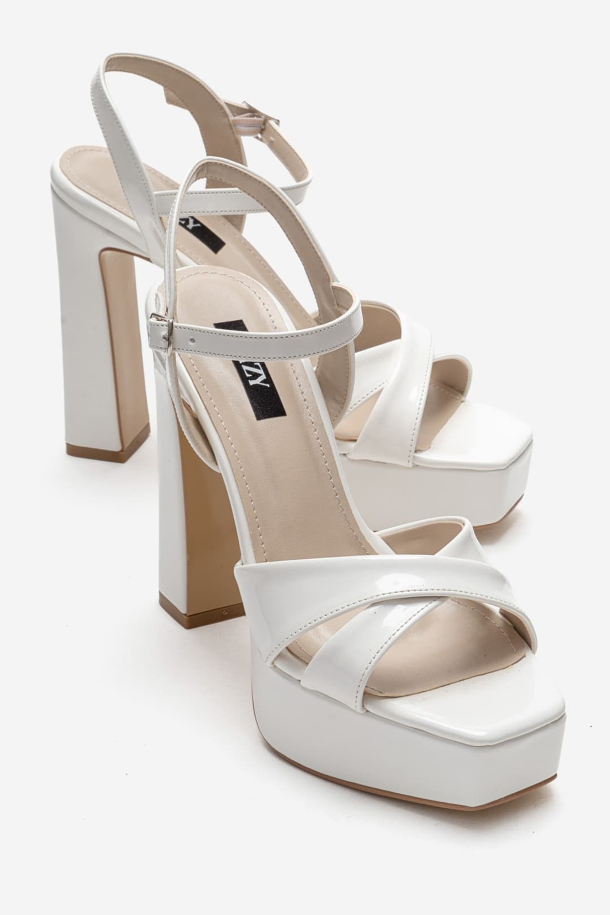 Women's White Spring Platform Heeled Sandals 12 cm Cross Band Evening Shoes