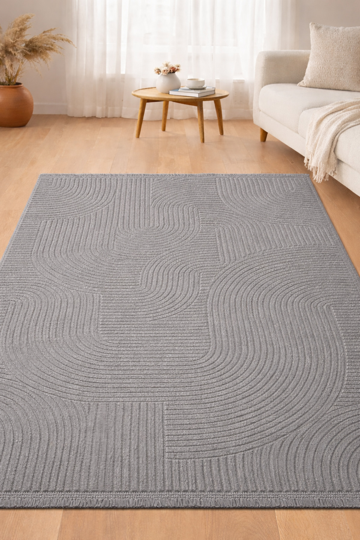 Relief Classic Fringed Joy Anti-Slip Floor Living Room Kitchen Corridor Carpet Runner Rug GRAY