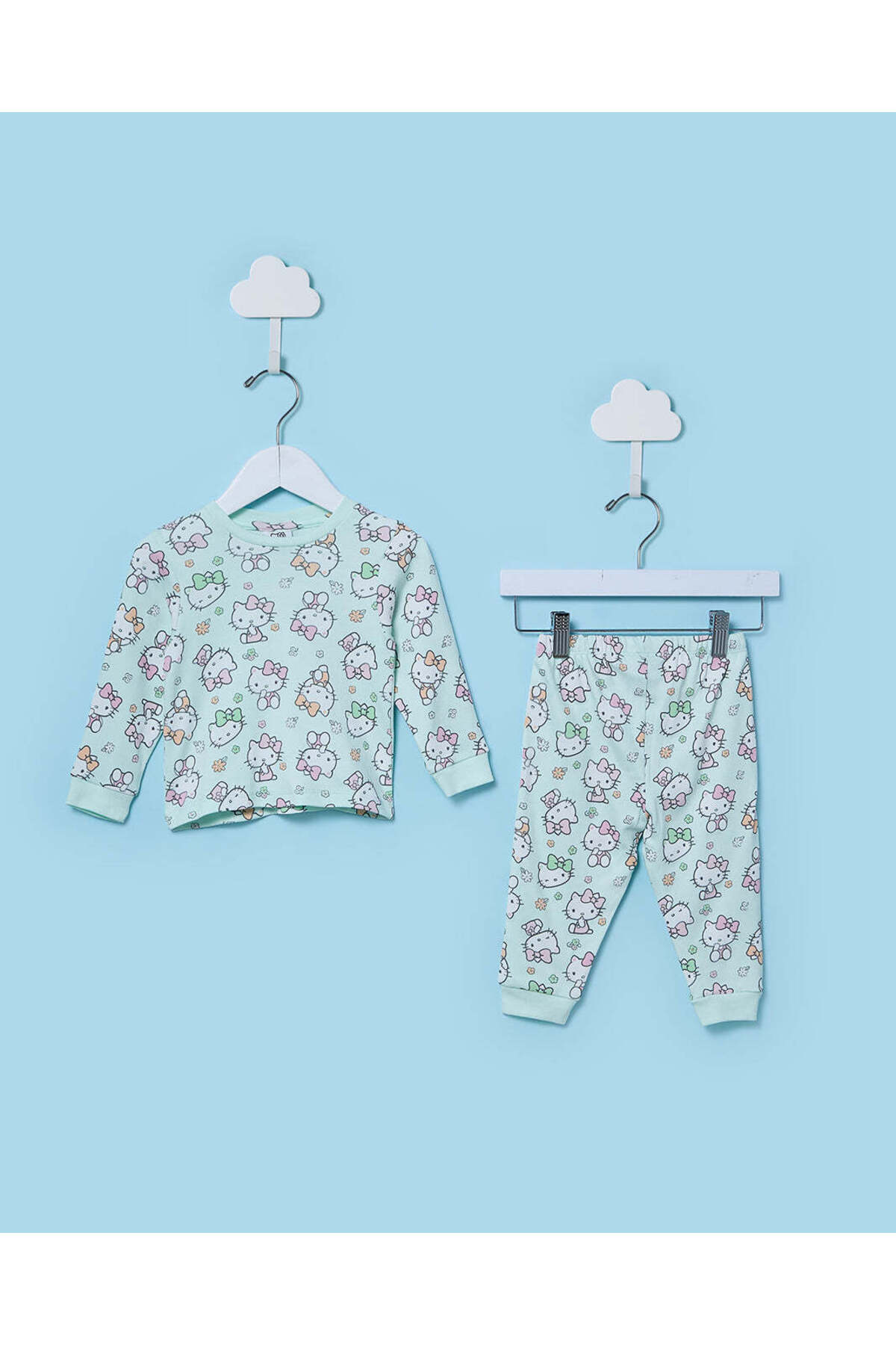 REDTAG Infant Girls Blue Hello Kitty Print Pyjama Set