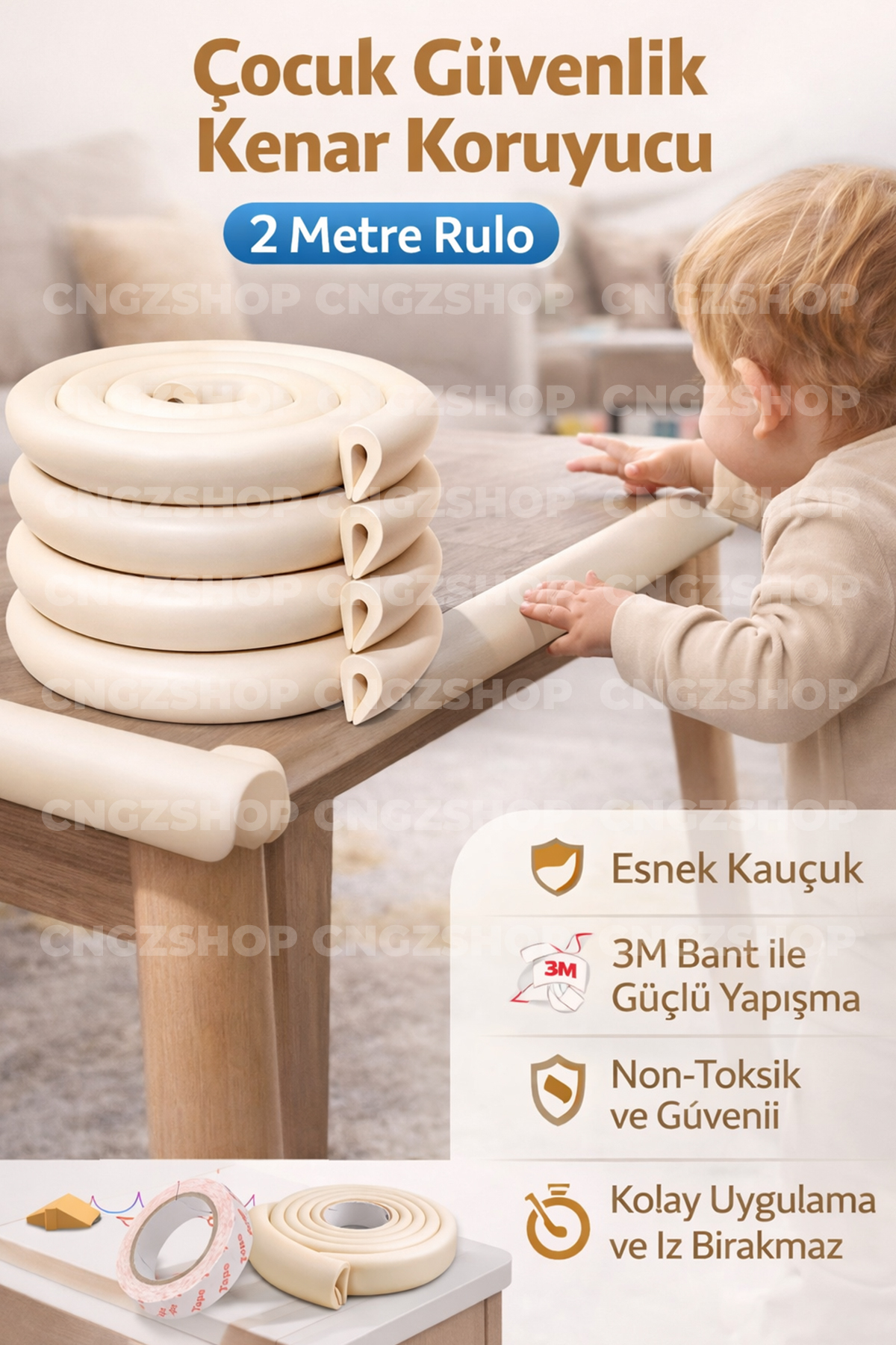 CNGZSHOP 2 Metre Sarmal Kenar Koruyucu – Bebek ve Çocuklar İçin Kalın Kauçuk Masa Köşe Kenar Koruma fotoğrafı 3 (önizleme)