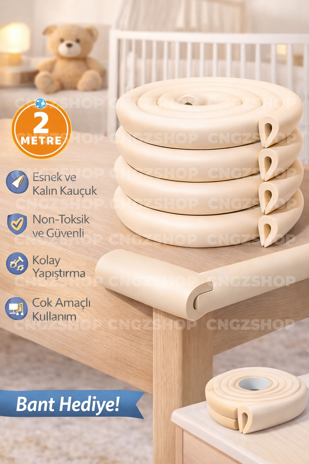 CNGZSHOP 2 Metre Sarmal Kenar Koruyucu – Bebek ve Çocuklar İçin Kalın Kauçuk Masa Köşe Kenar Koruma fotoğrafı 4 (önizleme)