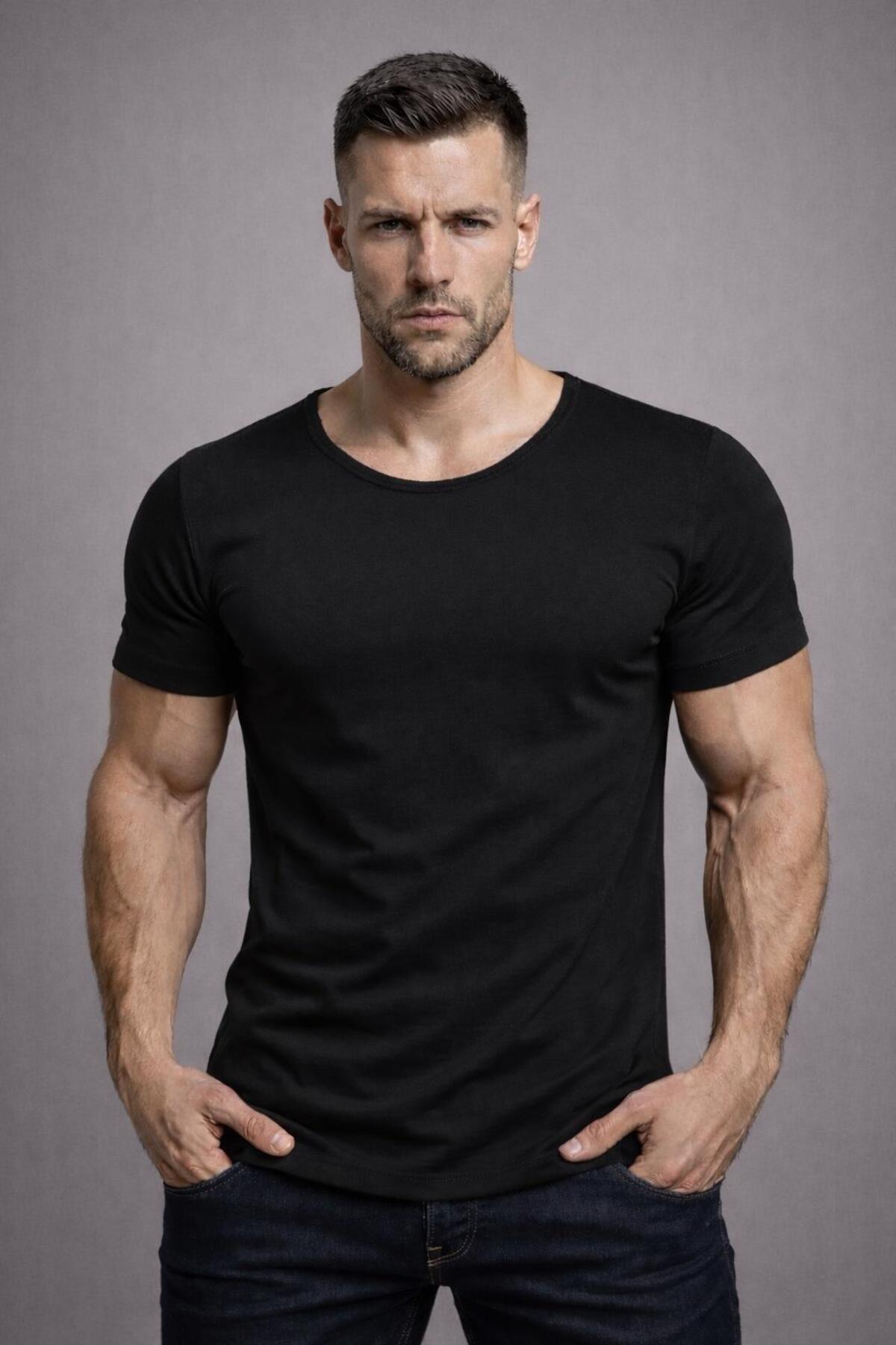 Men's Black Oval Skirt Regular Wide Neck Cotton Slim Fit Short Sleeve T-ShirtT-shirt