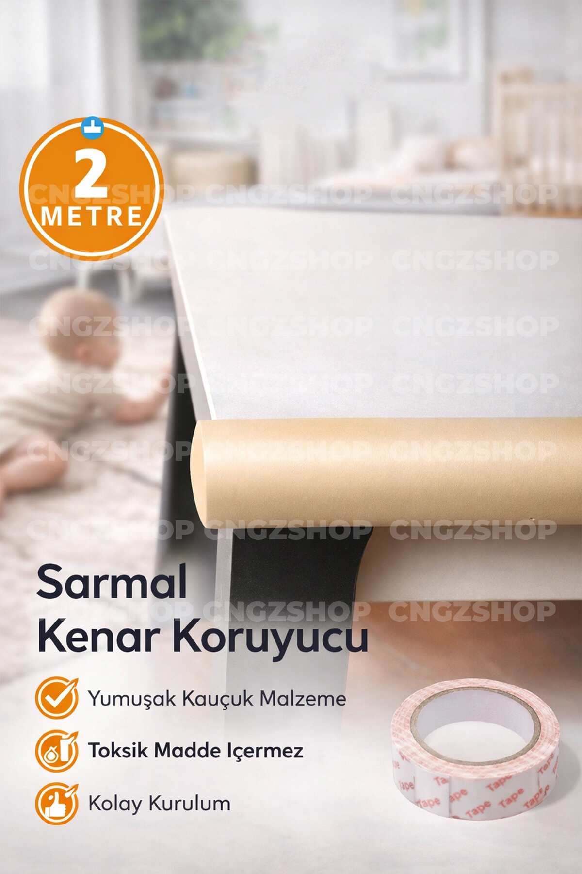 CNGZSHOP 2 Metre Sarmal Kenar Koruyucu – Kalın Kauçuk Bebek Çocuk Masa Köşe Koruma fotoğrafı 7 (önizleme)