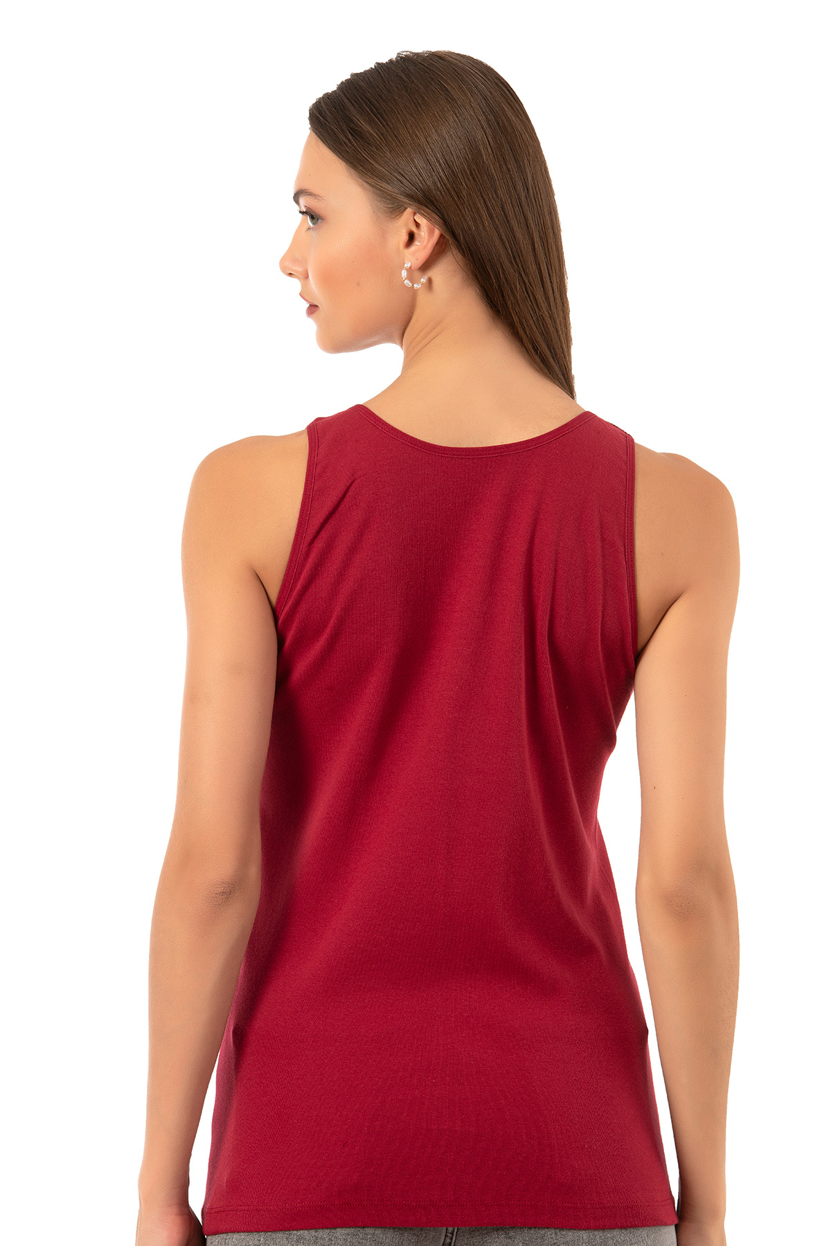 ÖZKAN underwear  Özkan 2001 3'lü Paket Kadın %100 Pamuklu Ribana Siyah Bordo Kahve Dantelli Güpürlü Manolya Atlet - Görsel 7