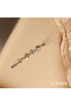 luxa silver jewellery Y Kolye Silver Sallantılı Zirkon Taşlı Yüksek Çelik Kol...