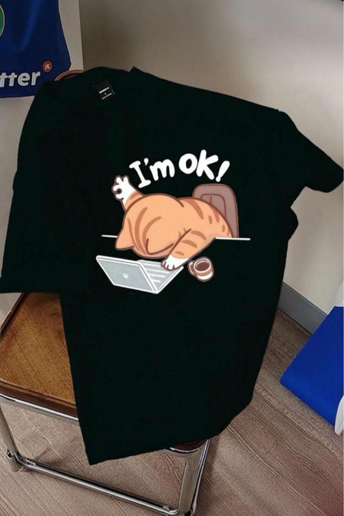 Oksit Tired Cat Illustrated Unisex Design T-Shirt