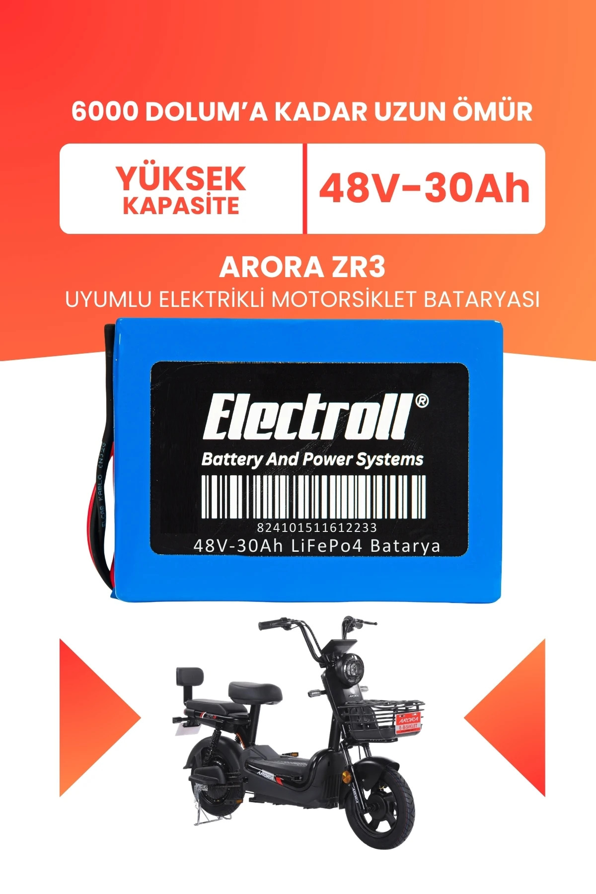 ELECTROLL Arora ZR3 Uyumlu Batarya (Yüksek Kapasite) LiFePO4 48V