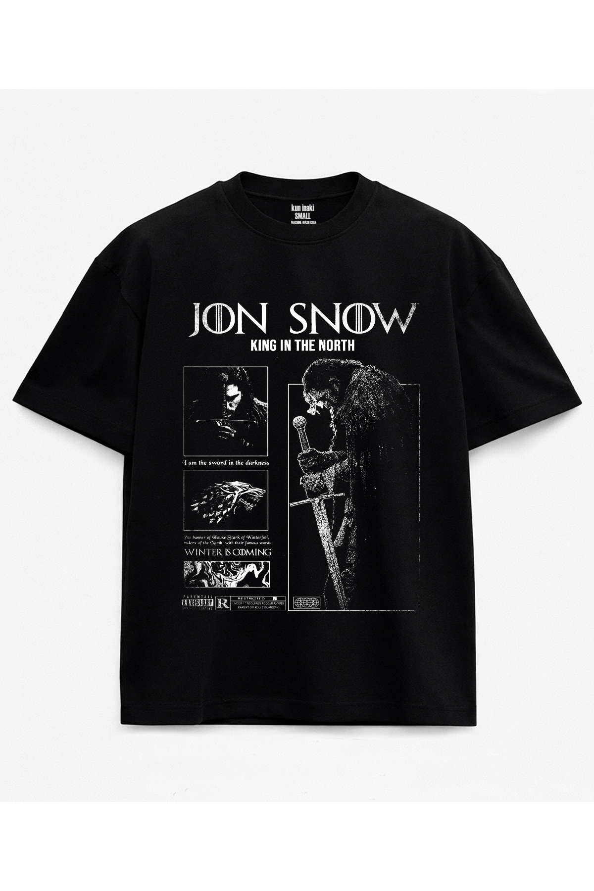 kun inaki  Jon Snow Game Of Thrones Baskılı Siyah Unisex T-Shirt