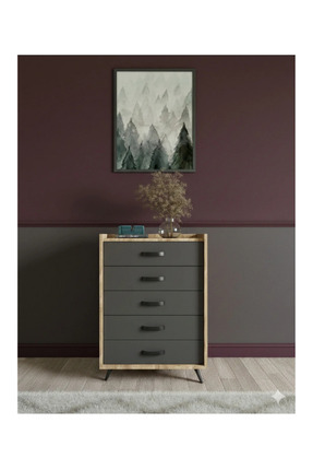 FUHO Evi 5 Çekmeceli Şifonyer Safirmeşe-Antrasit