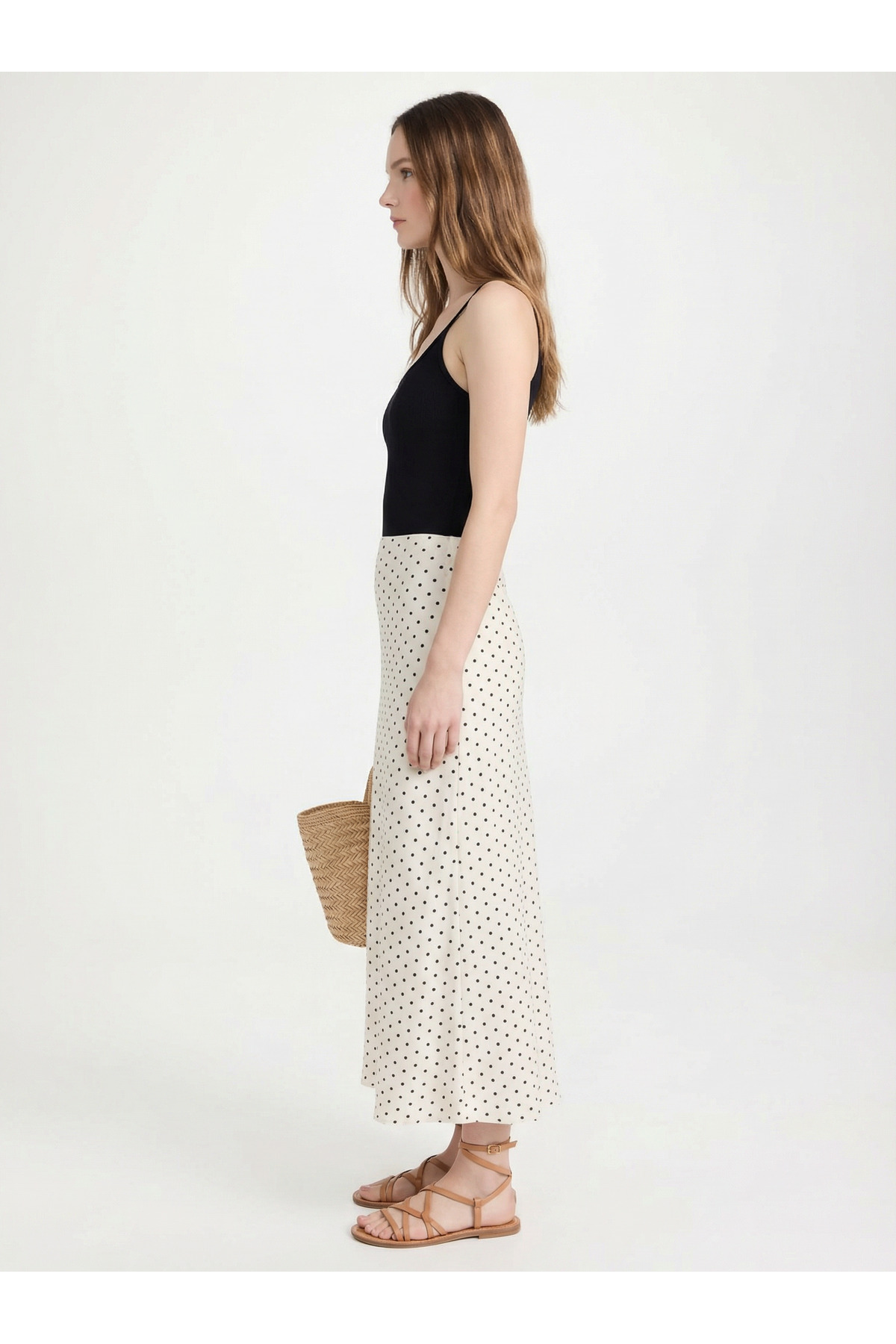 Babushka  Beyaz Puantiye Desenli Saten Etek - Görsel 3