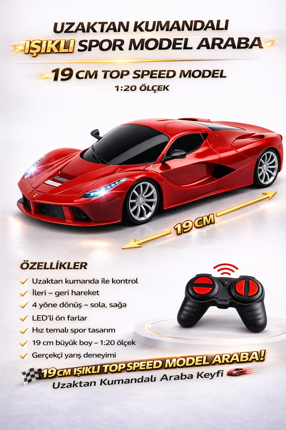 YILDIRIM OYUNCAK Uzaktan Kumandalı RC Ferrari 19 CM Işıklı Spor Araba | Full Fonksiyon Pilli Yarış Arabası fotoğrafı 2 (önizleme)