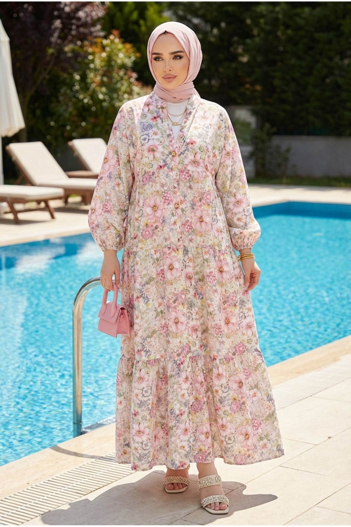 Kirazca Butik  Modal Kumaş Renkli Çiçekli Yazlık Elbise