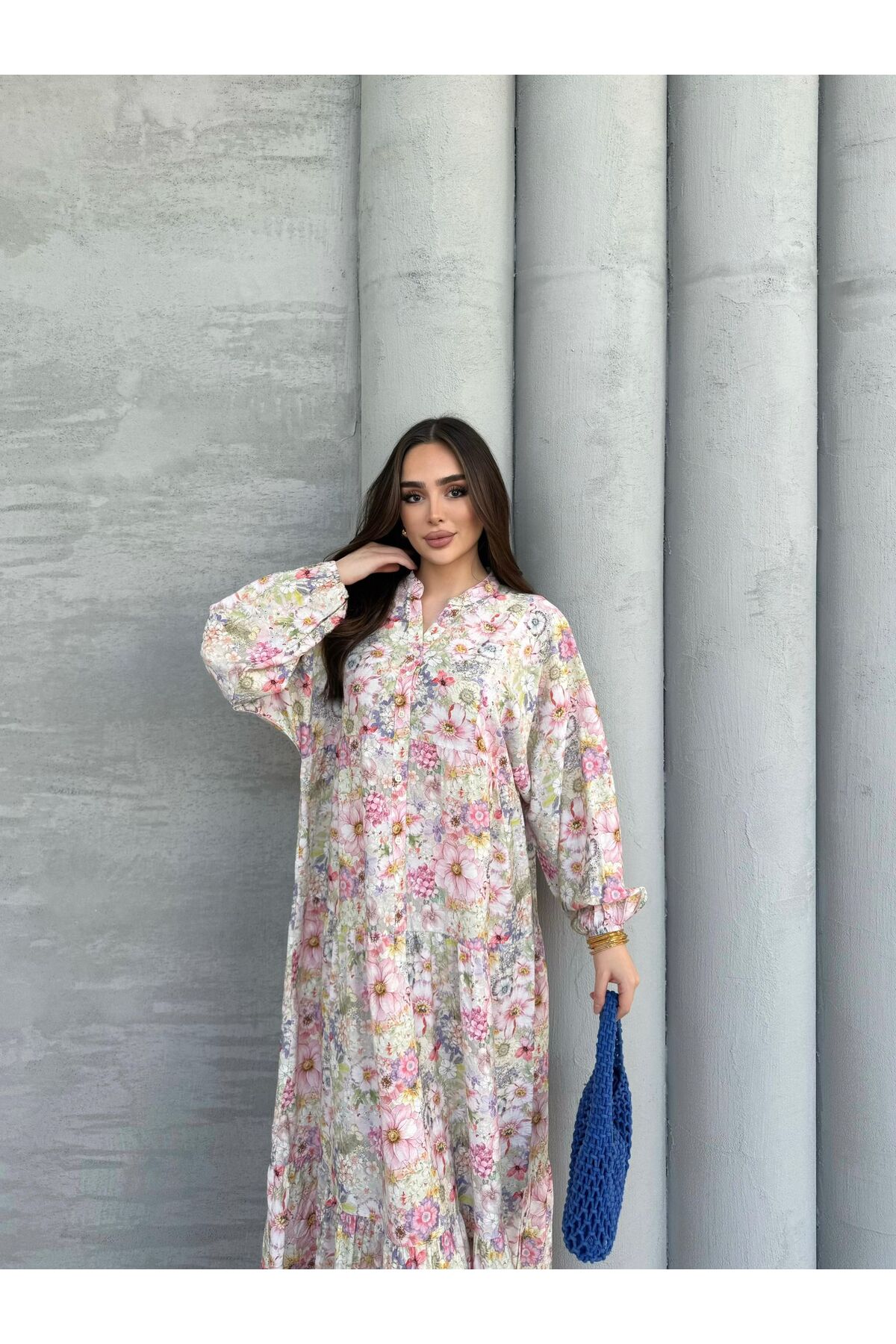 Kirazca Butik  Modal Kumaş Renkli Çiçekli Yazlık Elbise - Görsel 6