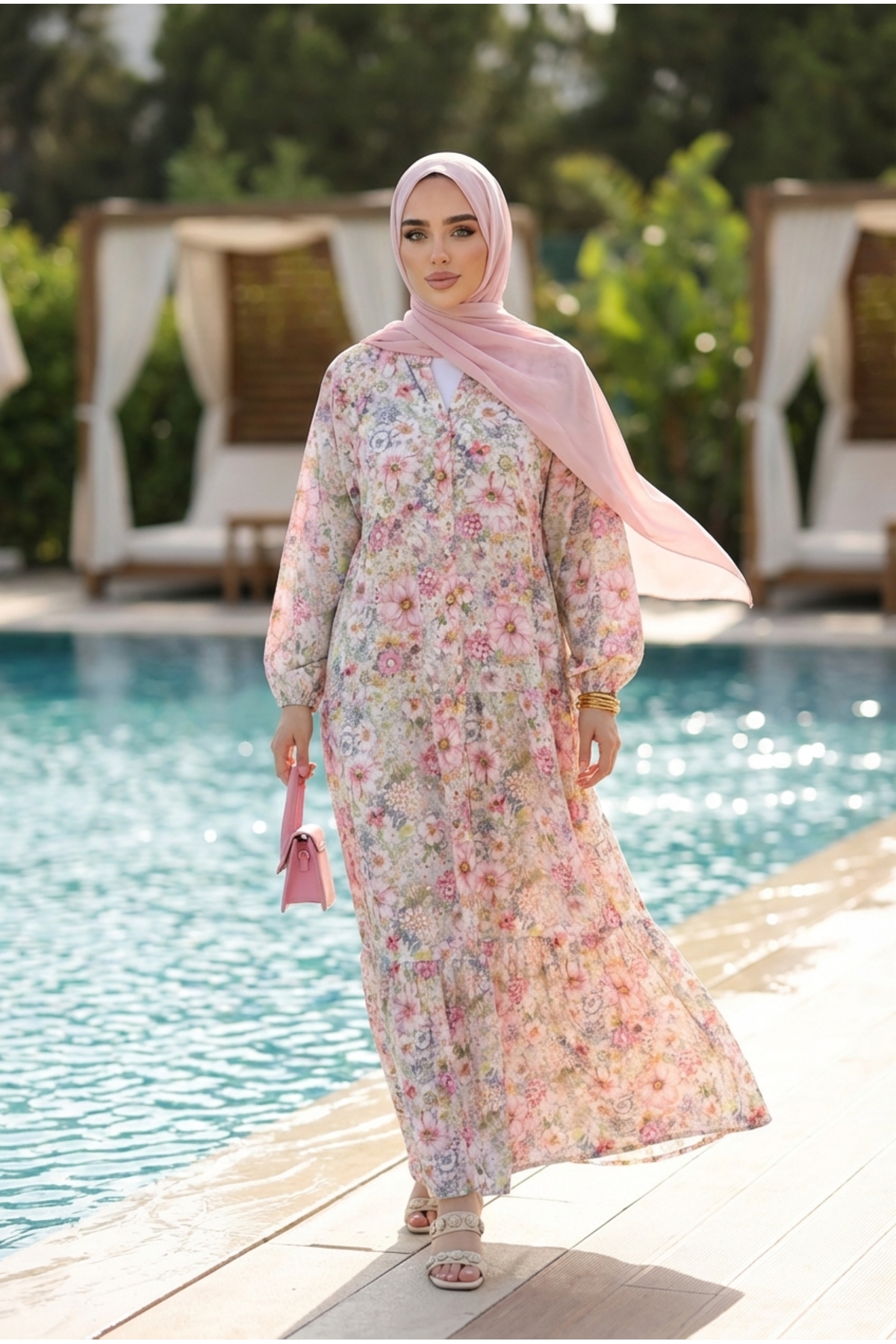 Kirazca Butik  Modal Kumaş Renkli Çiçekli Yazlık Elbise - Görsel 3