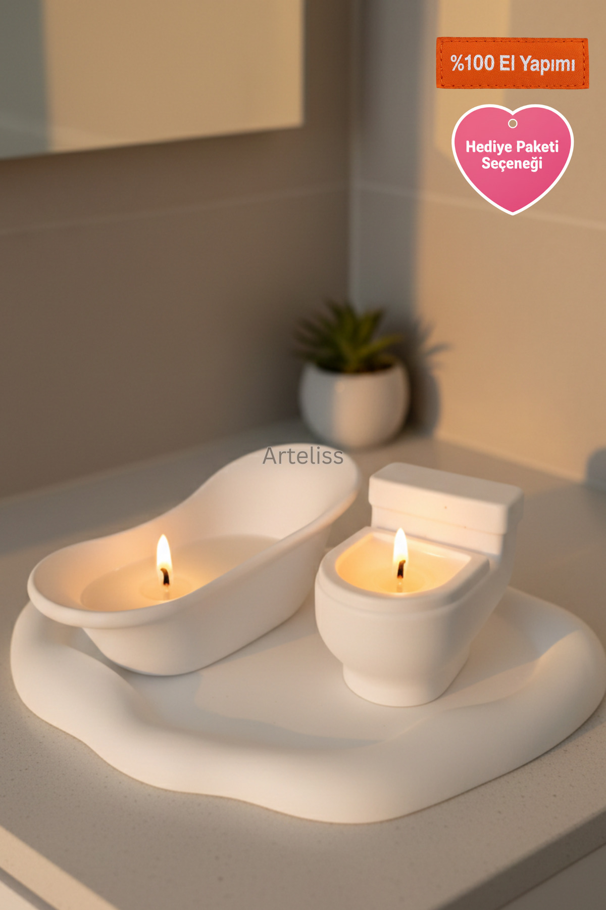 Arteliss Banyo Keyfi Dekoratif Mini Küvet ve Klozet Mum Seti