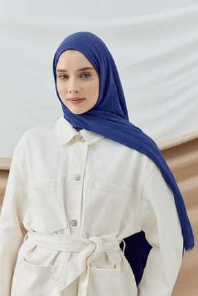 MODA KAŞMİR01 Likya Kaymayan Bambu Şal -Saks Mavisi– 4 Mevsim Nefes Alan Yumu...