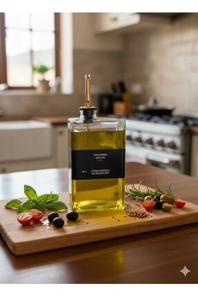 KEA Cam Yağdanlık 350 ml Damlatmaz Kapaklı Şık Mutfak Yağ Şişesi Gold Başlıklı