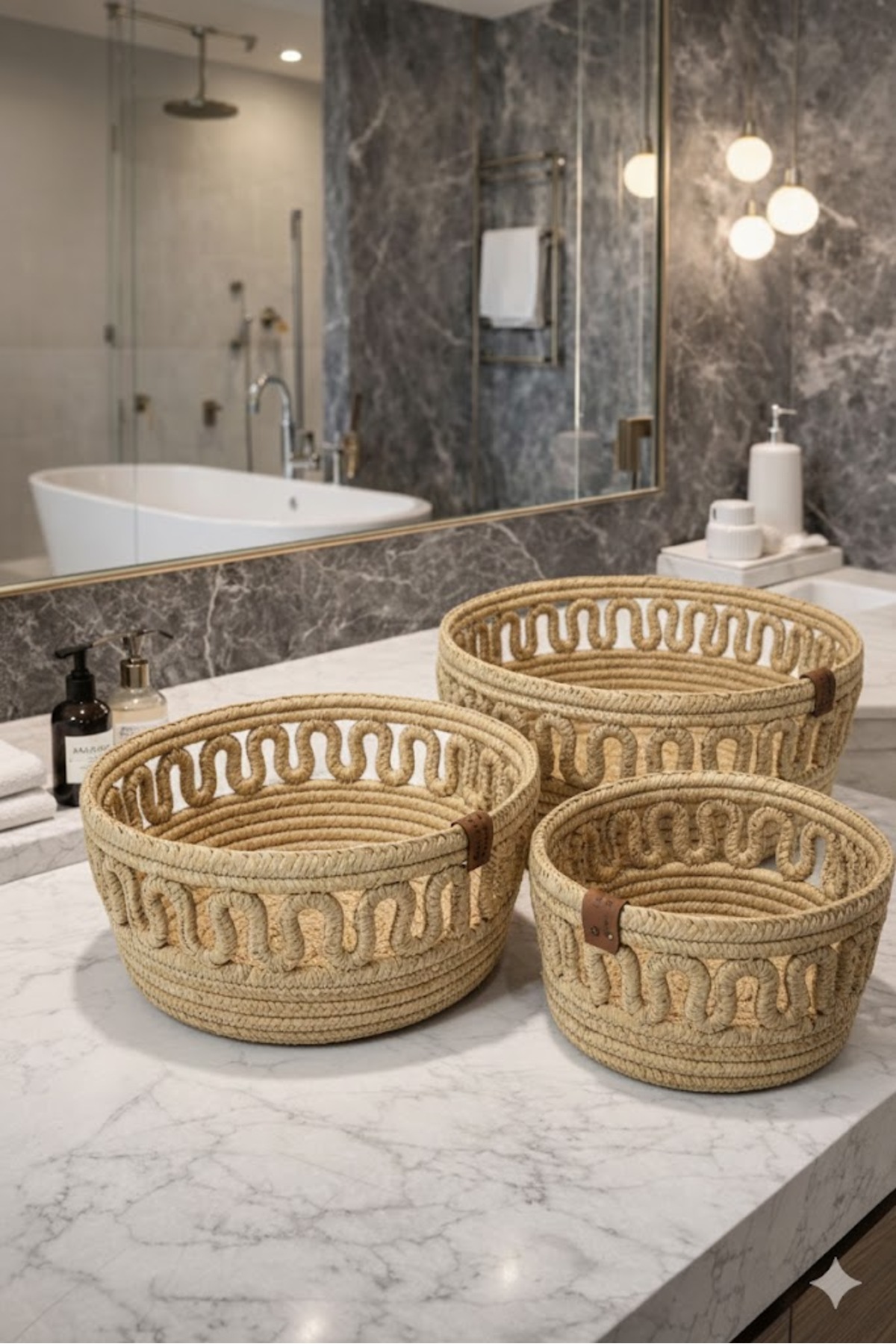 Jute ,Wicker ,Basket, Black Basket , Decor, Organizer , Bread Basket ,Bath Basket, triple set