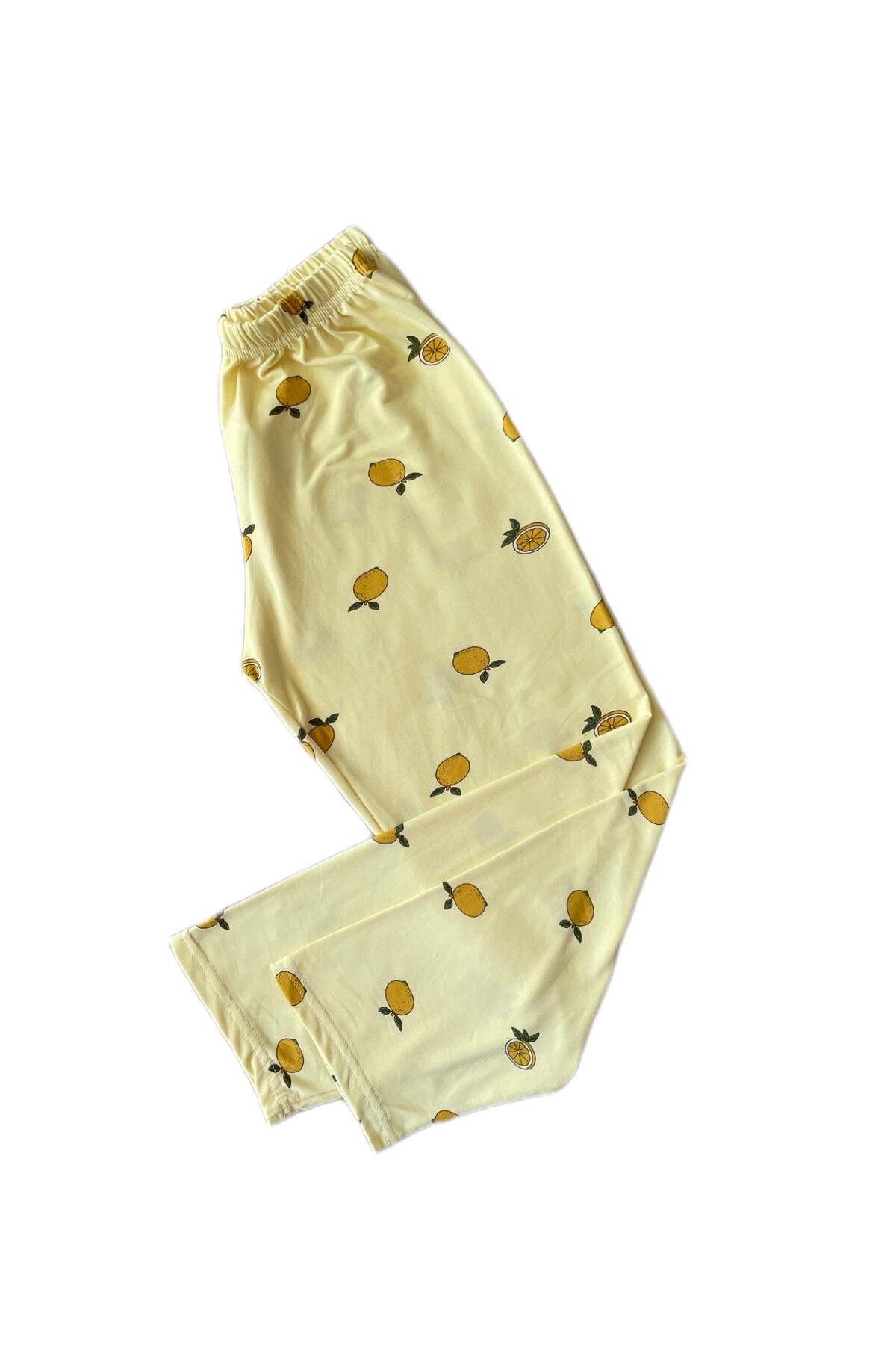 byalisdmr UNİSEX ÇOCUK PİJAMA TAKIMI YAZLIK %100 PAMUK MİLAN KUMAŞ LİMON DESEN BİYE DETAY GÖMLEK YAKA fotoğrafı 6 (önizleme)