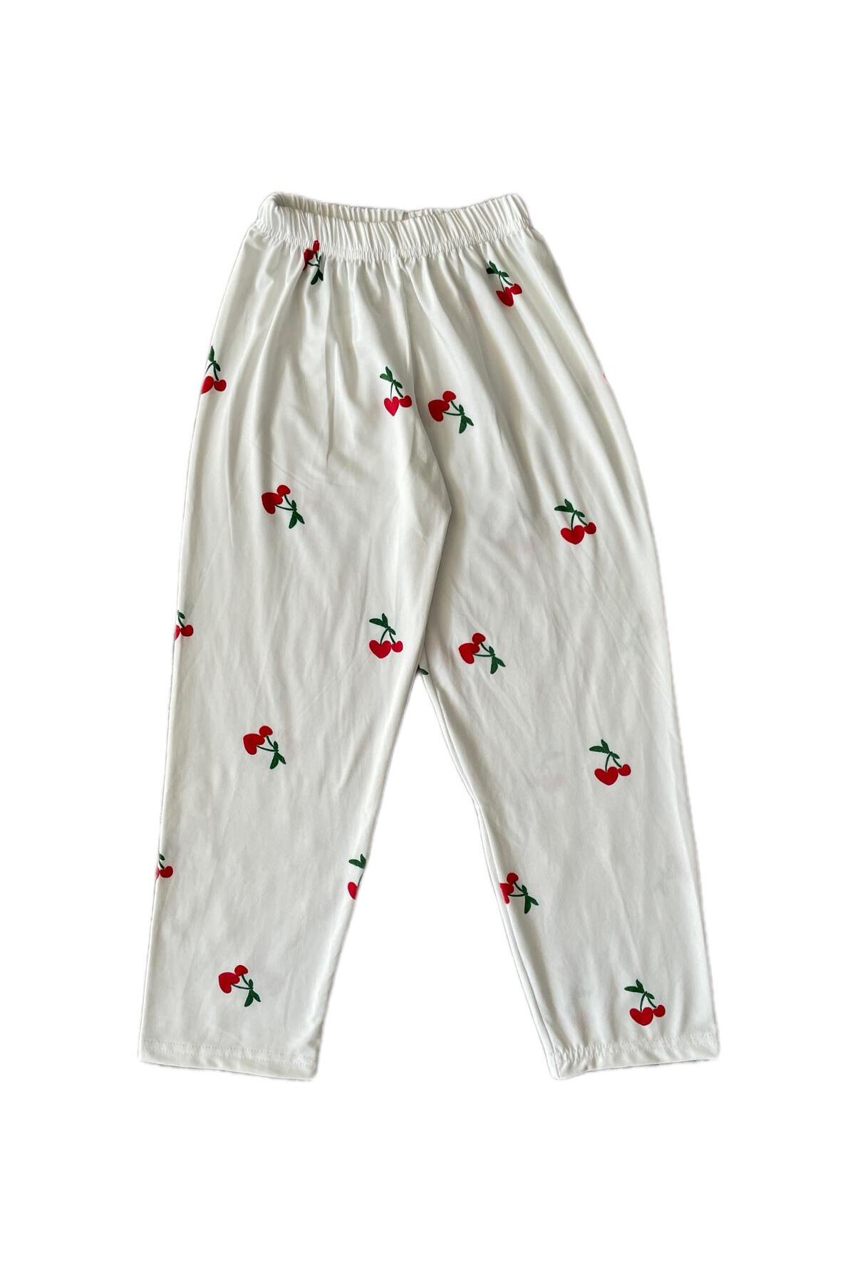 byalisdmr KIZ ÇOCUK PİJAMA TAKIMI YAZLIK %100 PAMUK MİLAN KUMAŞ KİRAZ DESEN BİYE DETAY GÖMLEK YAKA fotoğrafı 7 (önizleme)