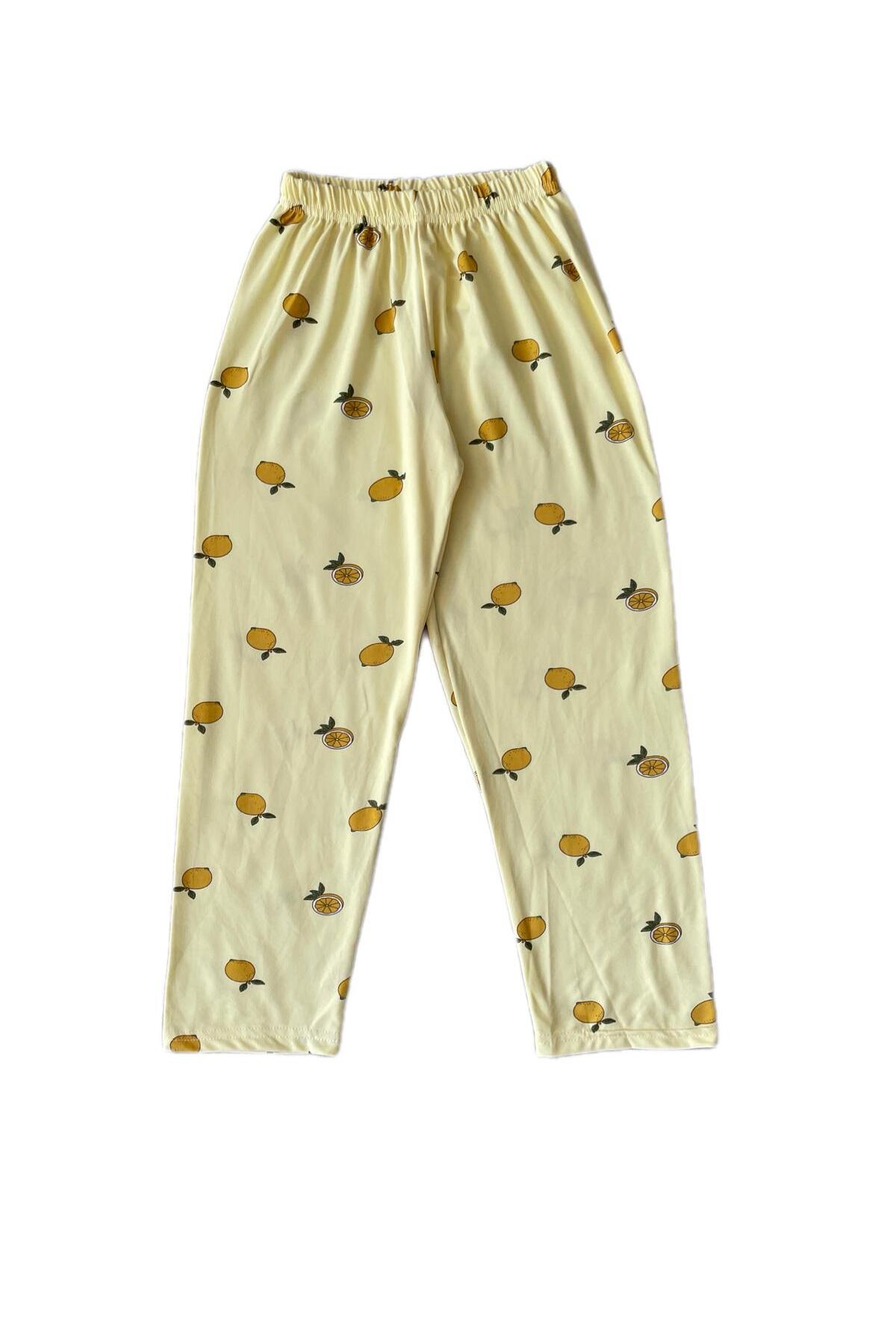 byalisdmr UNİSEX ÇOCUK PİJAMA TAKIMI YAZLIK %100 PAMUK MİLAN KUMAŞ LİMON DESEN BİYE DETAY GÖMLEK YAKA fotoğrafı 7 (önizleme)