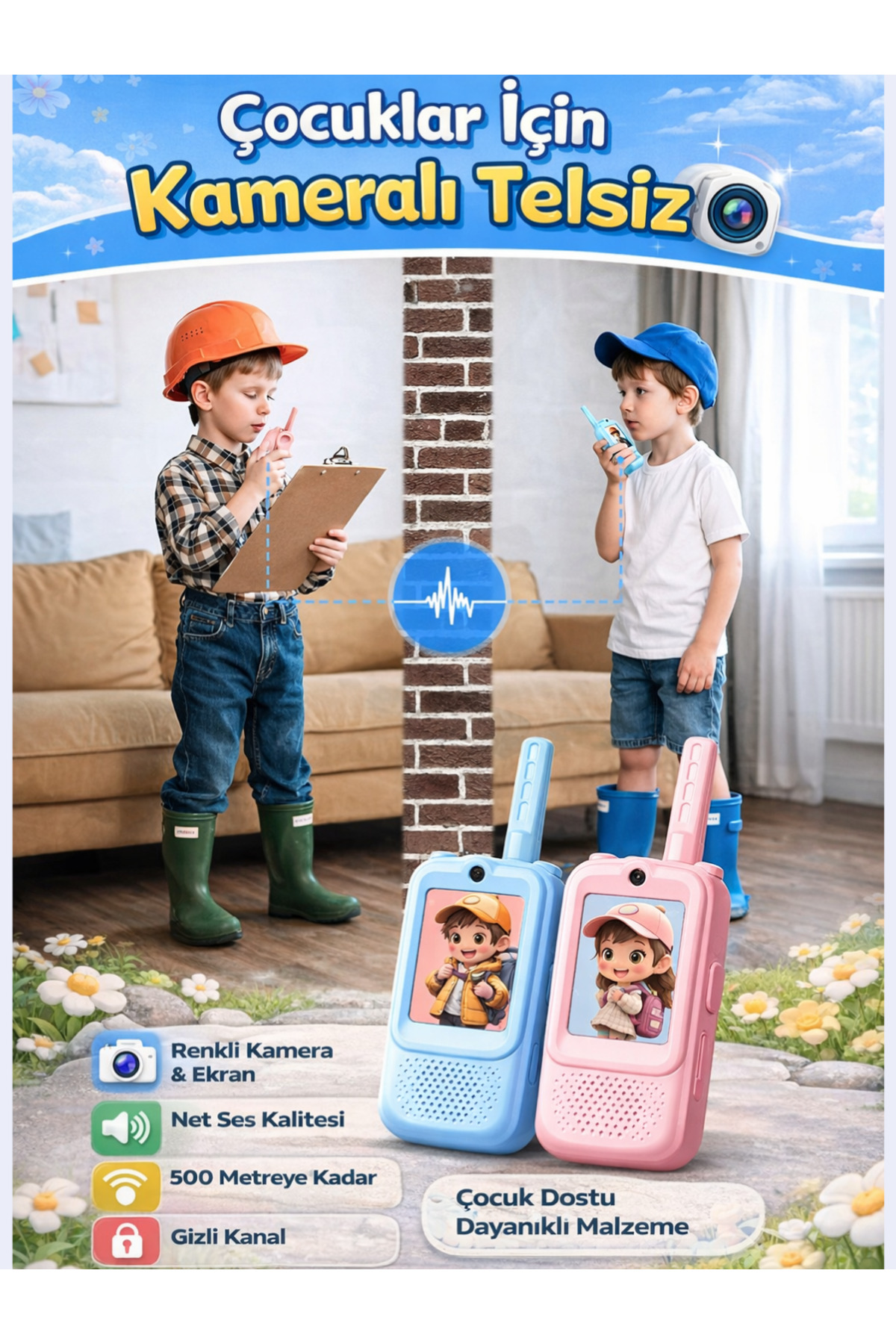 SONREİR Akıllı Kameralı Çocuk Telsizi Videolu Görüşme 1000 mAh Şarjlı 2.0” Renkli LCD Ekran Walkie Talkie fotoğrafı 3 (önizleme)