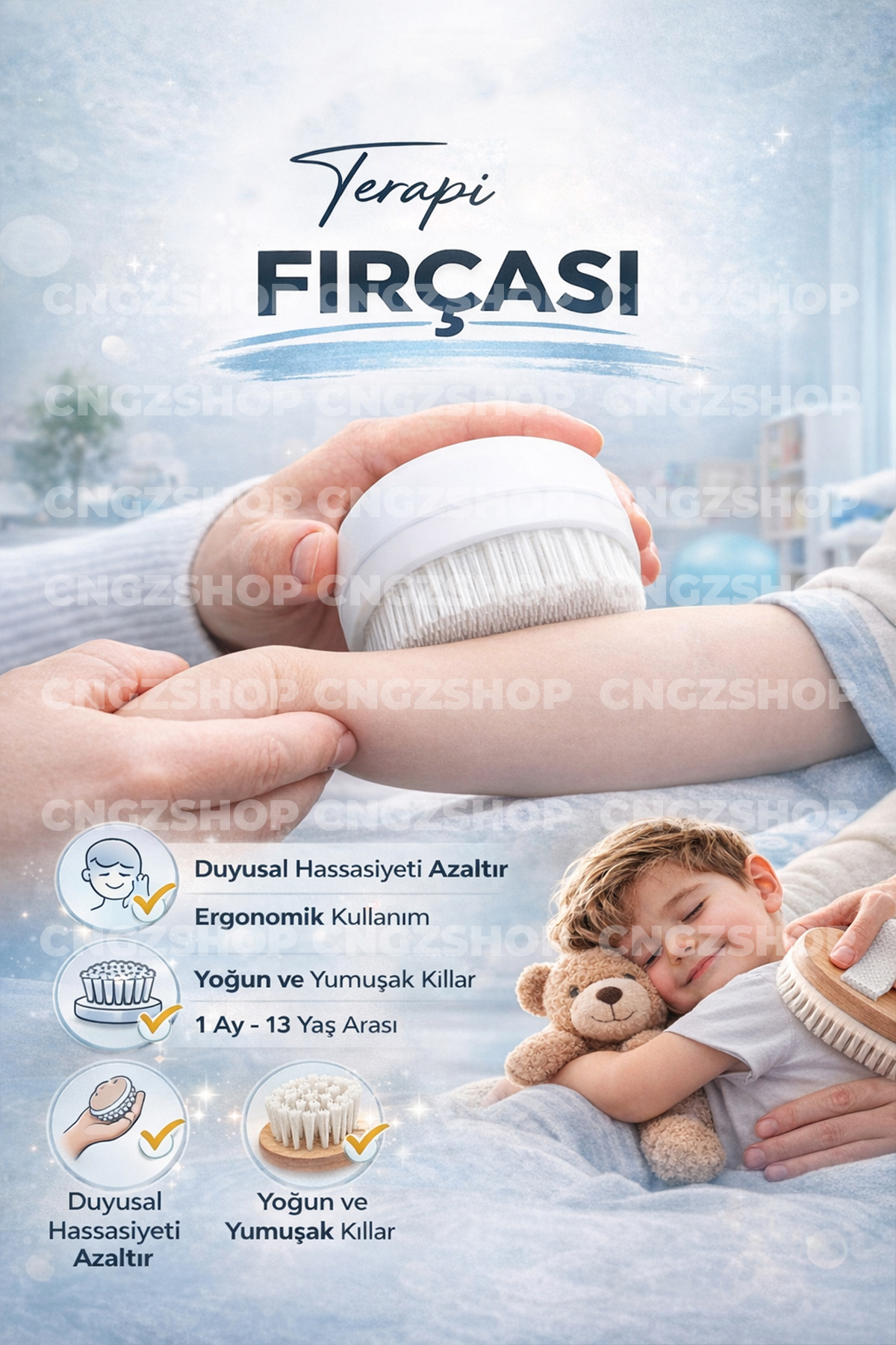 CNGZSHOP Terapi Fırçası Therapressure Brush – Duyusal Bütünleme ve Dokunsal Terapi Fırçası | Ergoterapi & Öze — سفید DokunsalTerapi