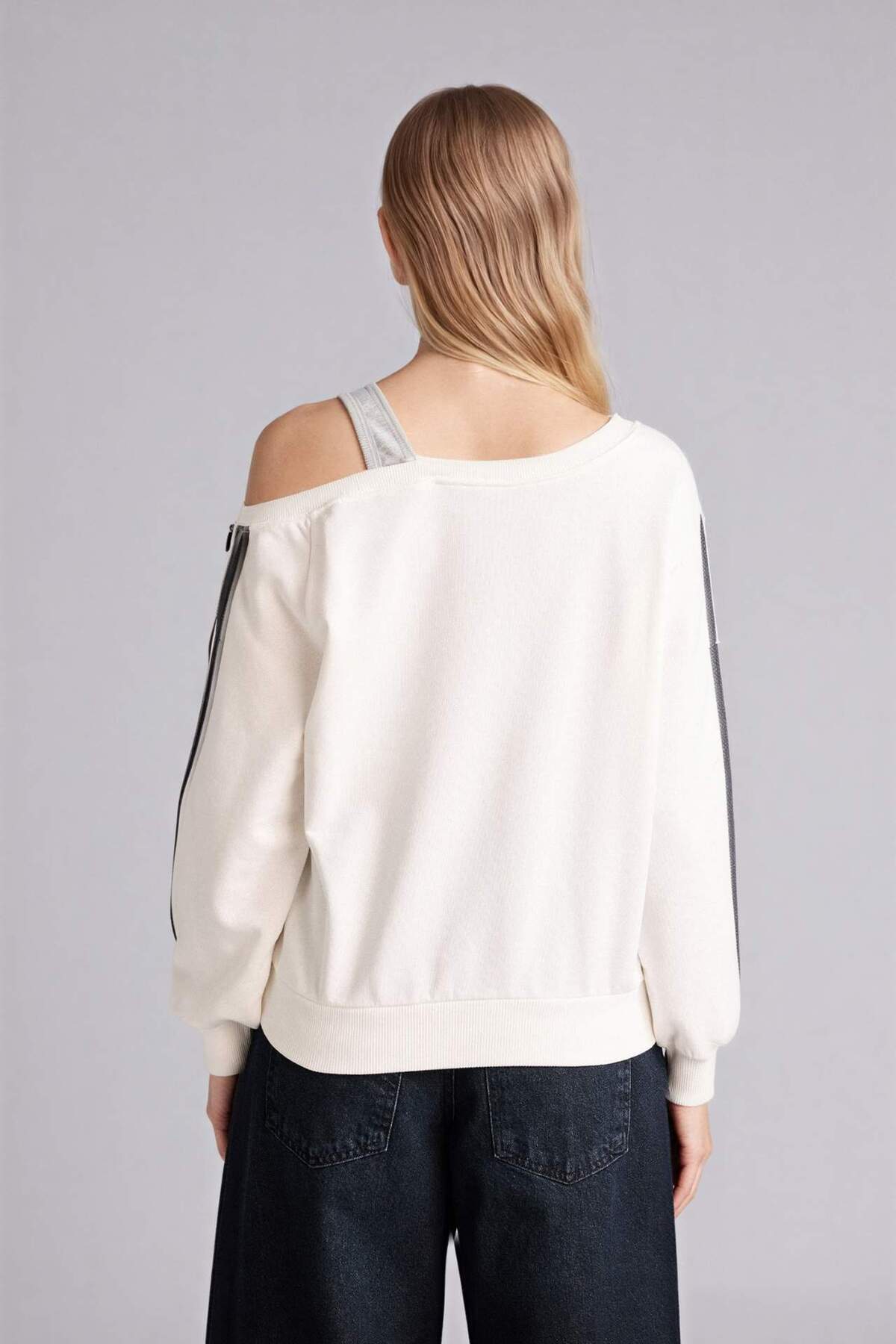 Defacto  Kayık Yaka Baskılı Sweatshirt G9614AX26SP - Görsel 5