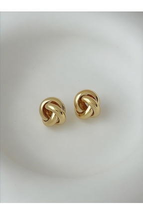 QA Quella Accessories RODYUM MİNİ SARMAL DÜĞÜM 14 AYAR ALTIN KAPLAMA GOLD KÜPE