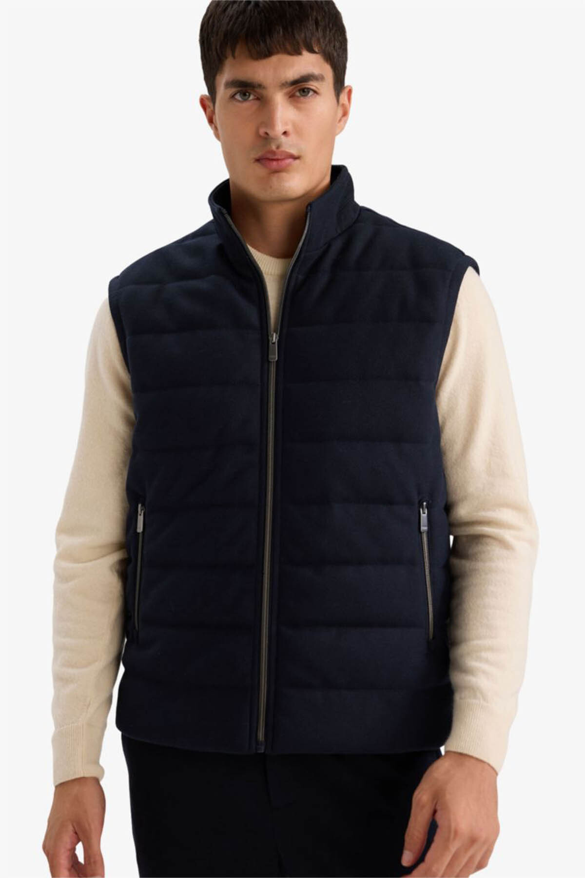 DeFacto Slim Fit Dik Yaka Astarlı Fermuarlı Cepli Mevsimlik Yelek D7536AX25AU