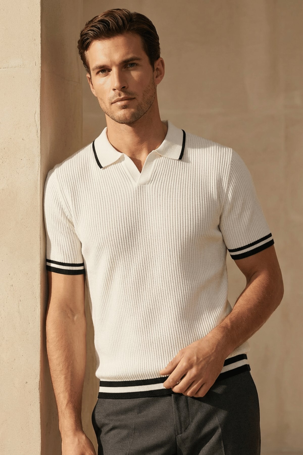 The Champ Clothing Erkek Fitilli Triko Polo Yaka Tişört Beyaz - Polo ...
