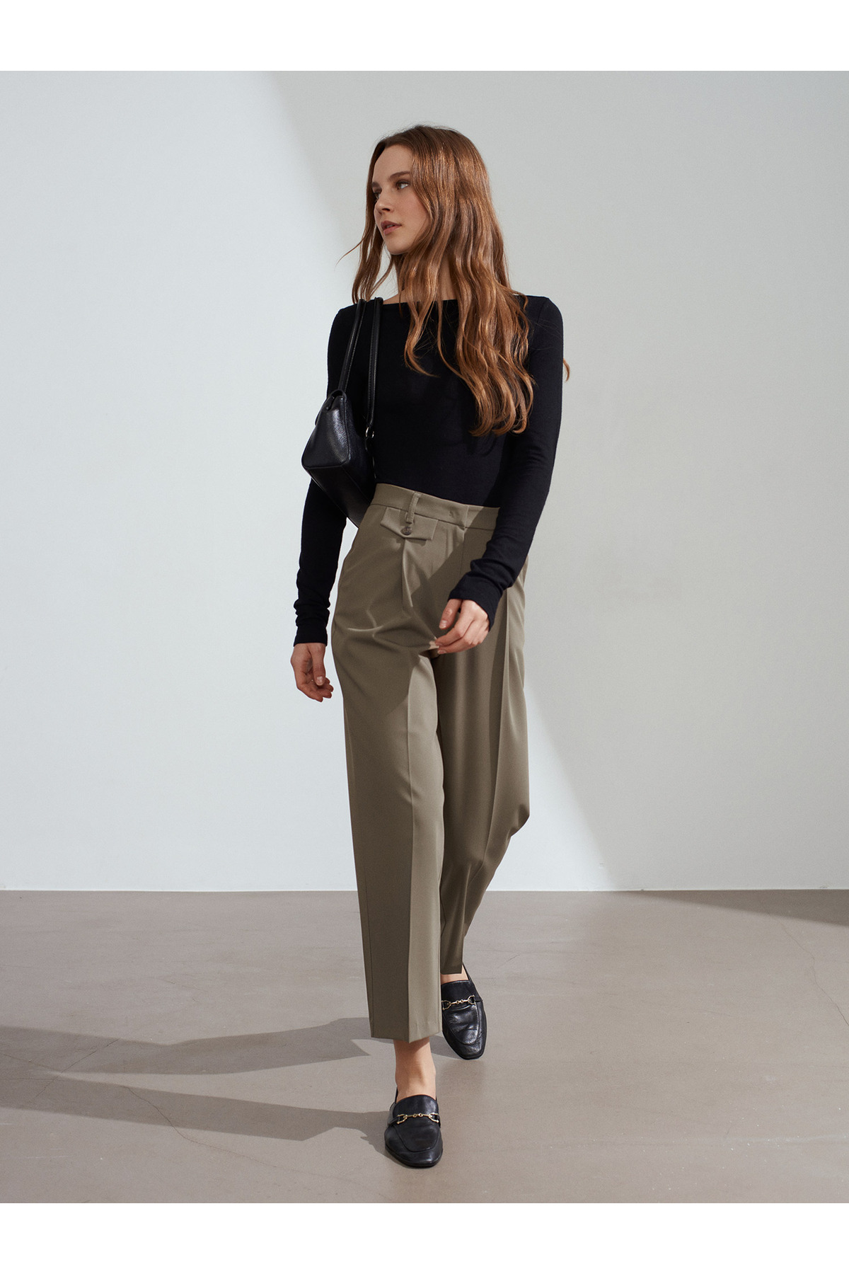 Dilvin  72251 Pensli Düz Paça Pantolon-Toprak - Görsel 4