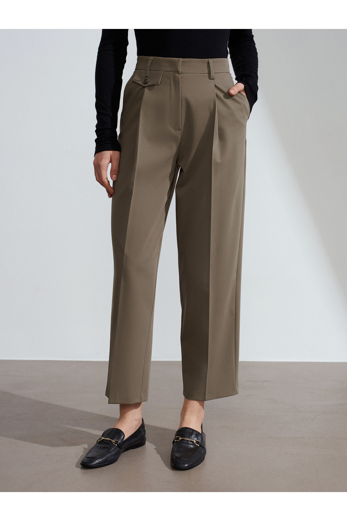 Dilvin  72251 Pensli Düz Paça Pantolon-Toprak - Görsel 3