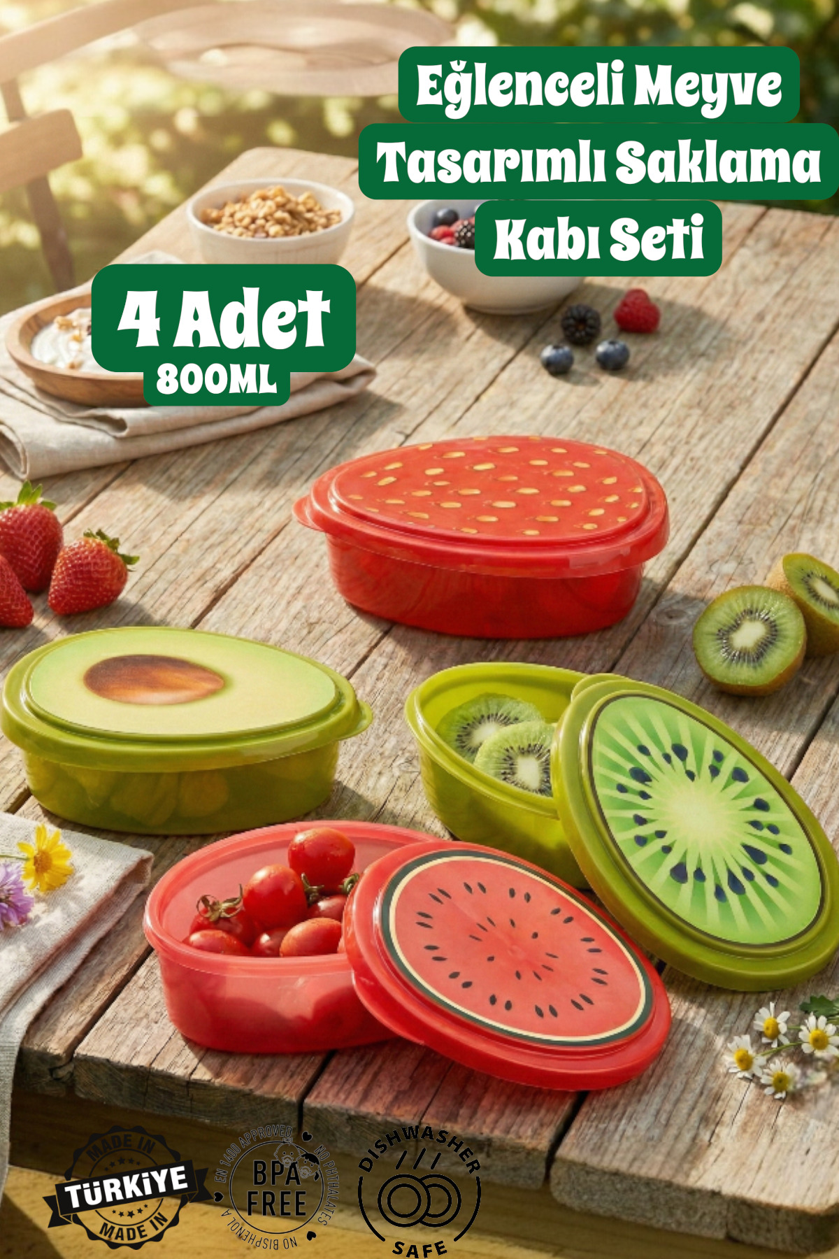 えちゅ( ^ω^ )ケースセット MUF HOME QLUX IDEAS 4'lü Meyve Tasarımlı Saklama Kabı Seti (Karpuz