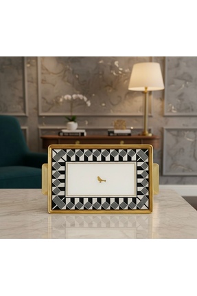 Jovi Lüks Kuş Figürlü Gold Çerçeveli Cam Sunum Tepsisi – Özel Tasarım Dekorat...