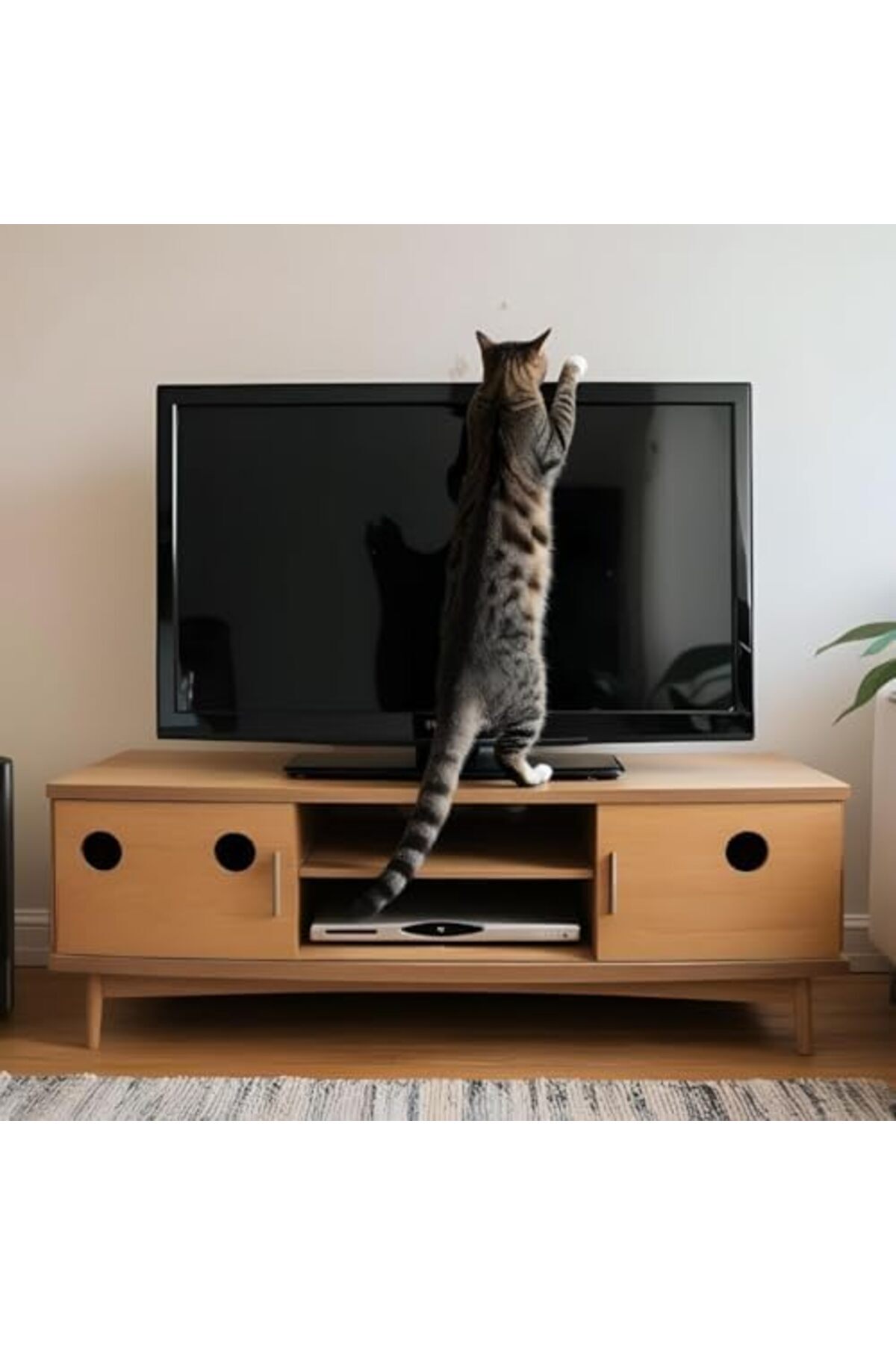 DEXTRON Metal V Tipi TV Sabitleme Kemeri - Kedi & Bebek İçin Delmeden Montaj Deprem Güvenlik Seti