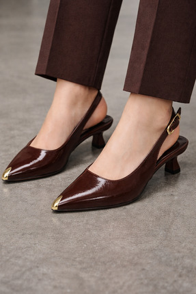 CİMİLİ SHOES Kadın Kırışık Rugan Metal Burunlu Detay 3 Santim Topuk